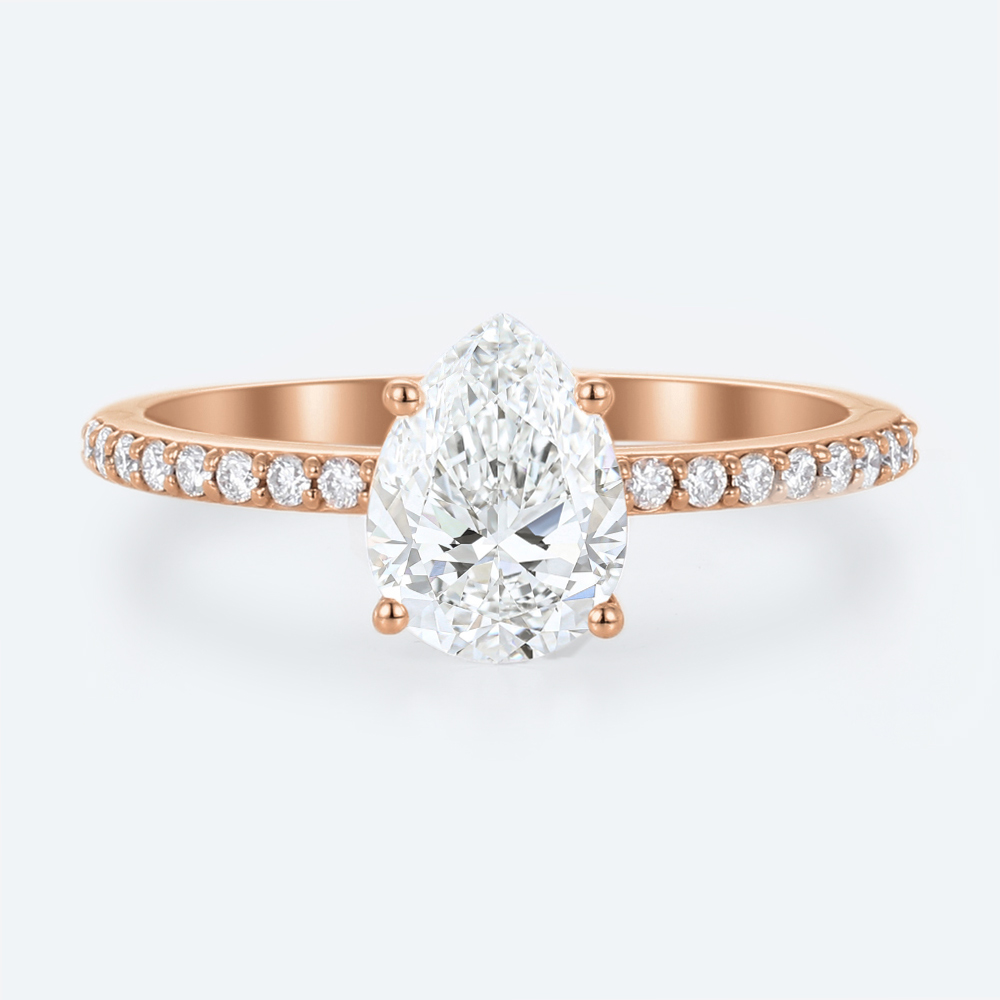 Lab Diamond Pear Shaped Engagement Ring Rose Gold Pave Ring