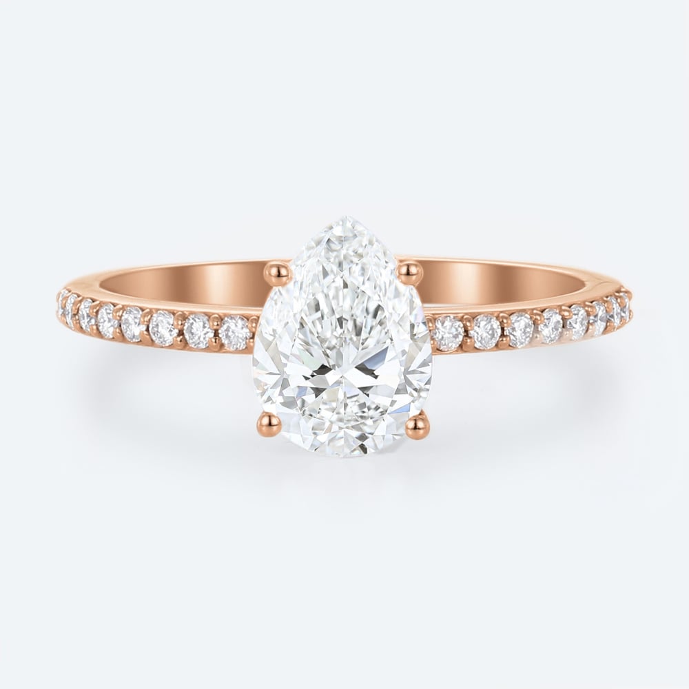 Pear Cut Lab Grown Diamond Classic Pavé 4-Prong Engagement Promise Ring (8)
