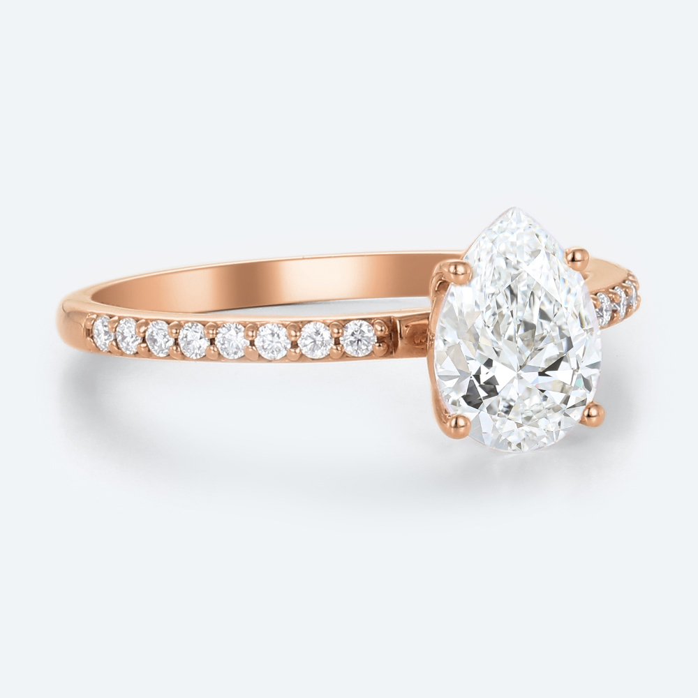 Pear Cut Lab Grown Diamond Classic Pavé 4-Prong Engagement Promise Ring (8)