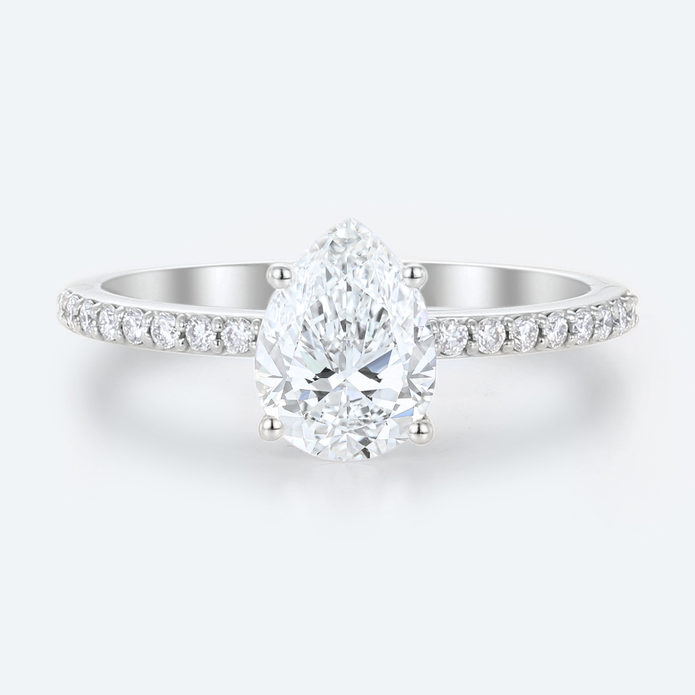 Pear Cut Lab Grown Diamond Classic Pavé 4-Prong Engagement Promise Ring (8)