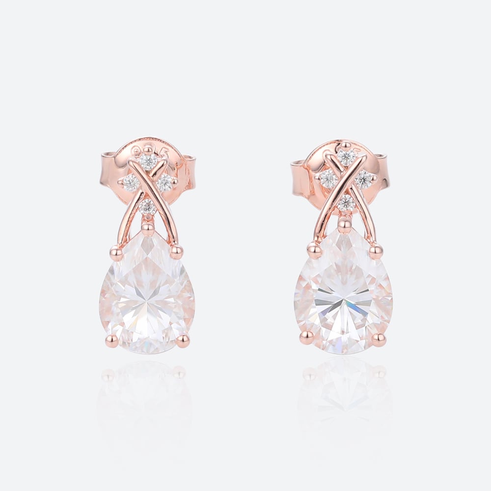 2ct Lab Diamond Stud Earrings​ Pear Diamond Elegant Ribbon Earrings in Rose Gold