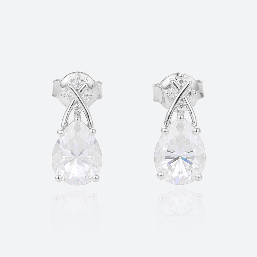 2ct Lab Diamond Stud Earrings​ Pear Diamond Elegant Ribbon Earrings in White Gold