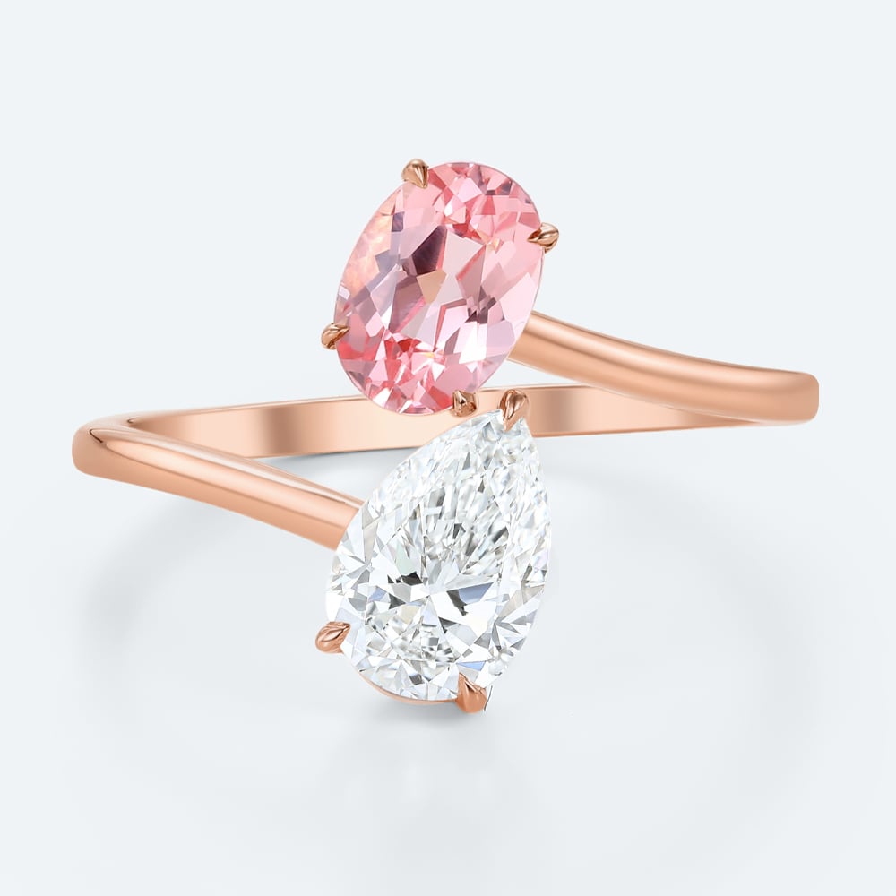 Open Toi et Moi Ring Oval Pink Sapphire Pear Lab Diamond Rings