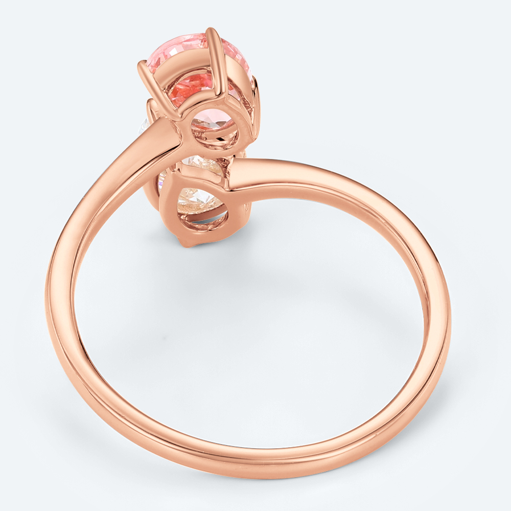 Open Toi et Moi Ring Oval Pink Sapphire Pear Lab Diamond Rings