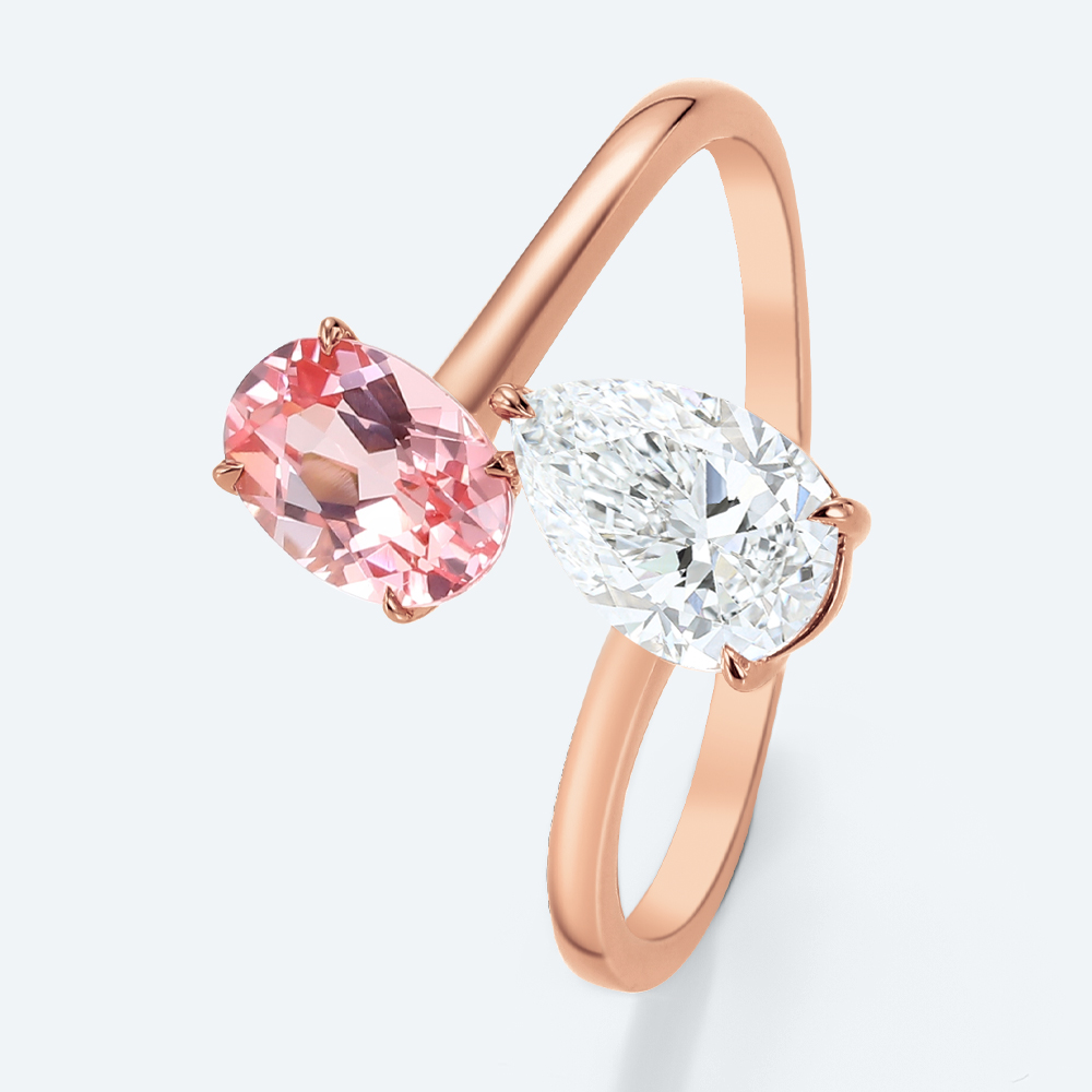 Open Toi et Moi Ring Oval Pink Sapphire Pear Lab Diamond Rings