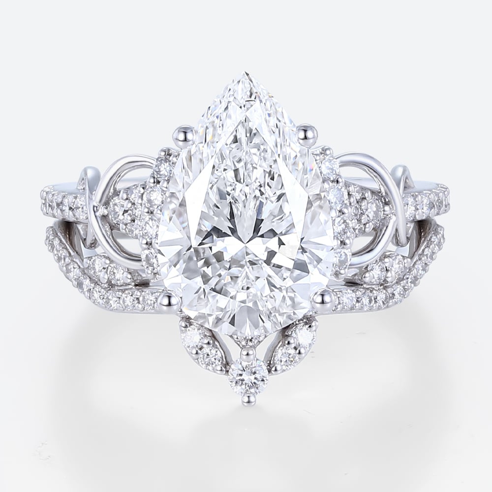 Pear Cut Lab Diamond Infinity Ring Set | Vintage Bridal Ring Set in White Gold