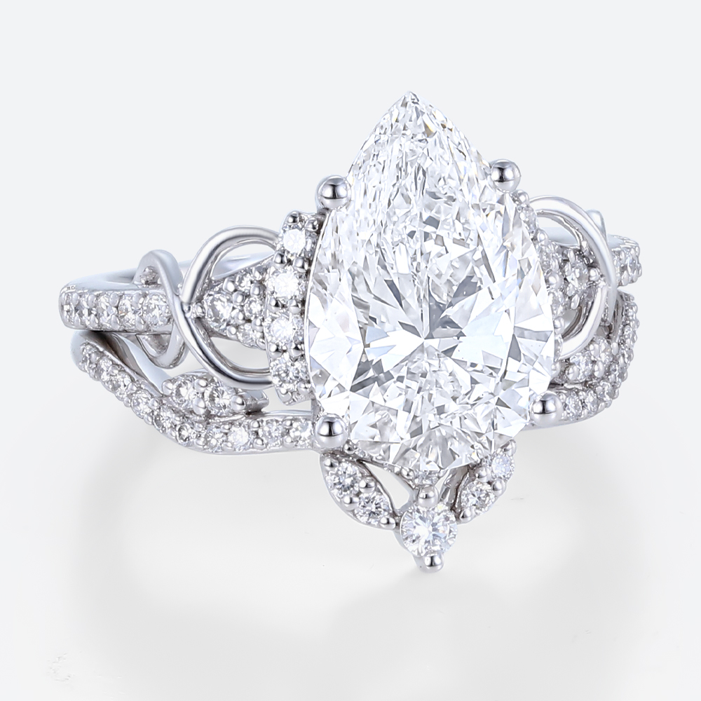 Pear Cut Lab Diamond Infinity Ring Set | Vintage Bridal Ring Set in White Gold