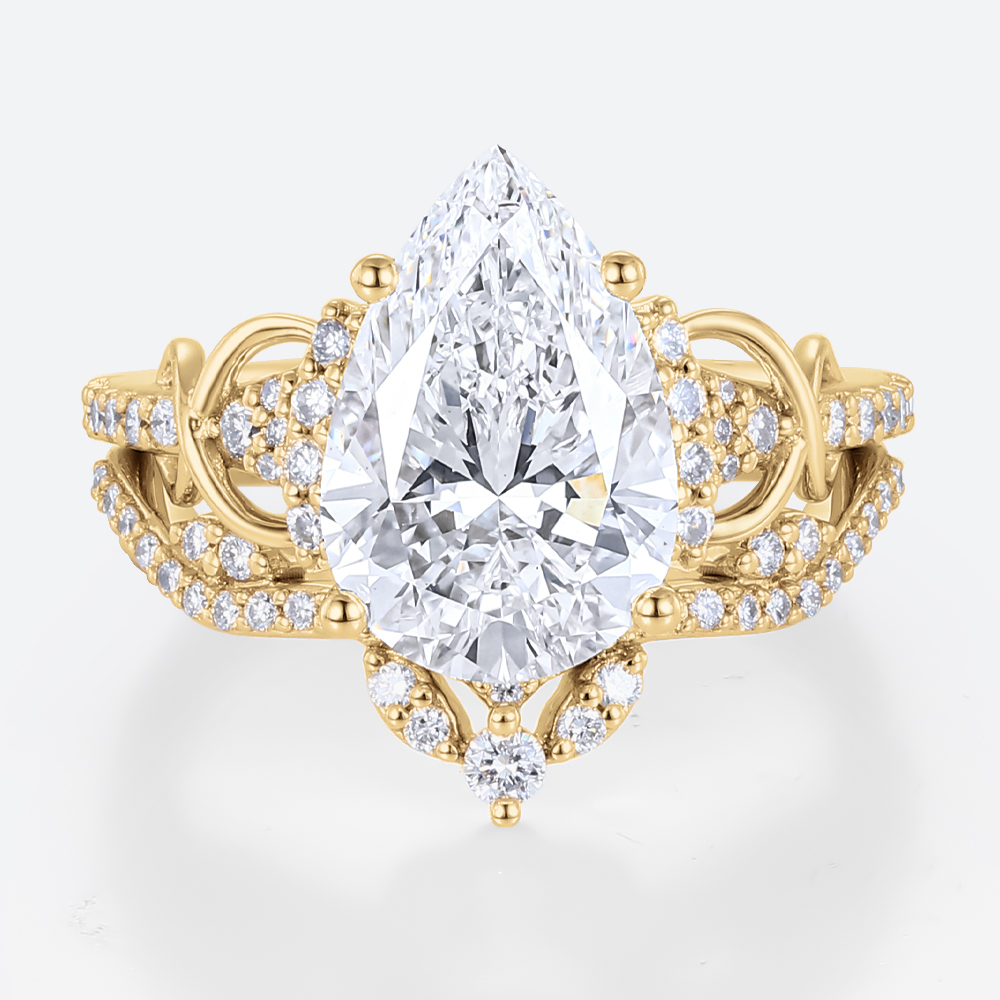 Pear Cut Lab Diamond Infinity Ring Set | Vintage Bridal Ring Set Yellow Gold