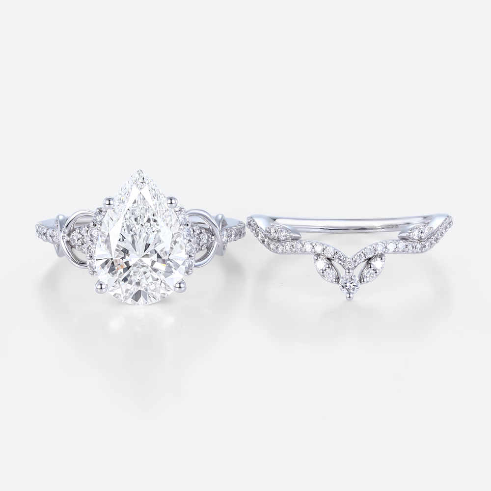 Pear Cut Lab Diamond Infinity Ring Set | Vintage Bridal Ring Set in White Gold