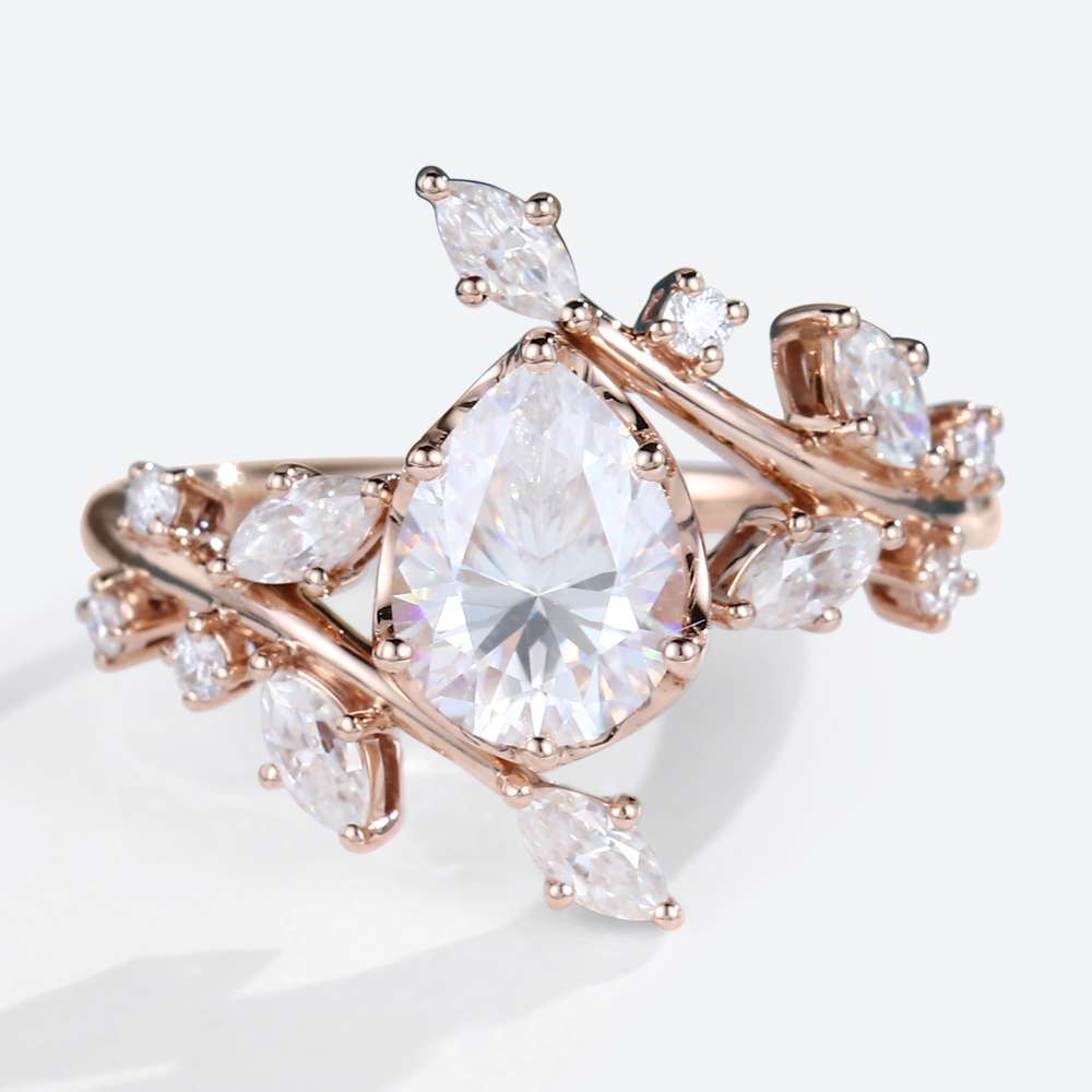 Pear Shaped Moissanite Engagement Ring Nature-Inspired Ring