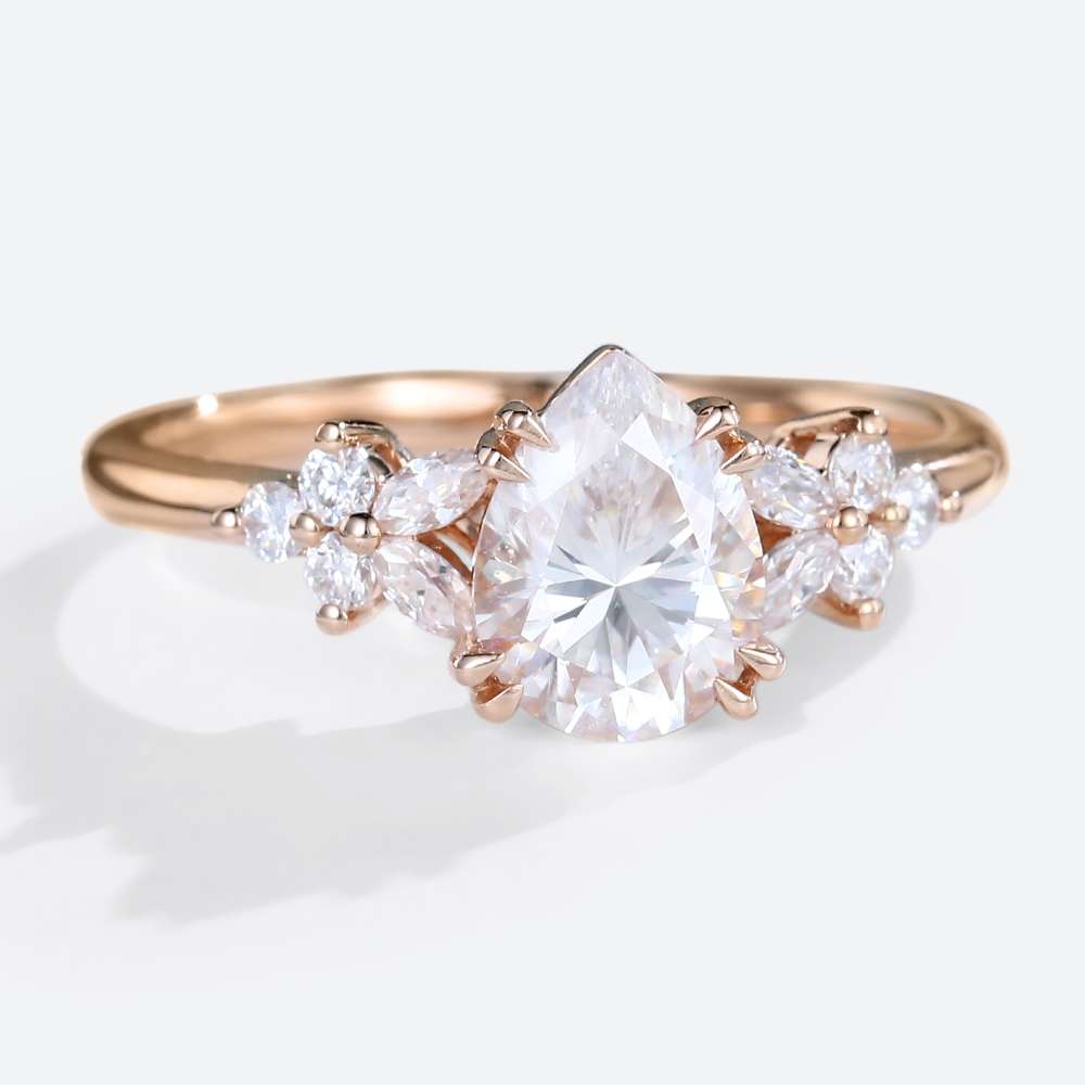 Pear Moissanite Ring Vintage Rose Gold Engagement Rings