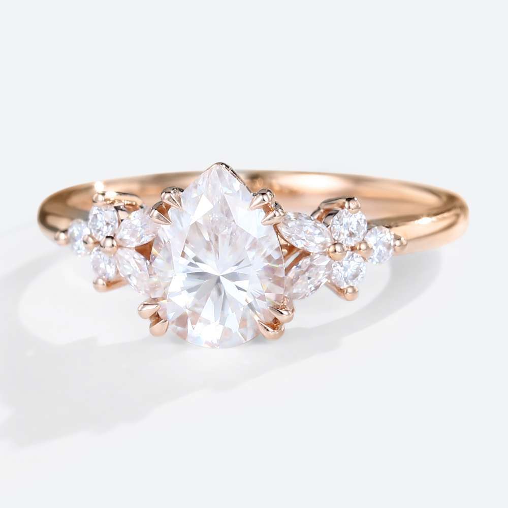 Pear Moissanite Ring Vintage Rose Gold Engagement Rings