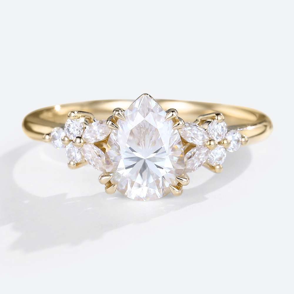 Pear Moissanite Ring Vintage Rose Gold Engagement Rings
