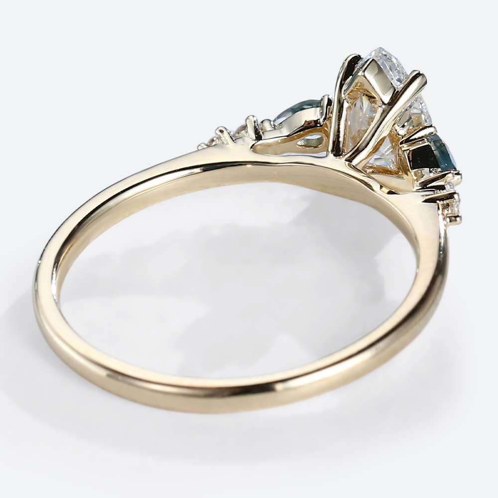 Moissanite Pear Engagement Rings Moss Agate Art Deco Rings Vintage