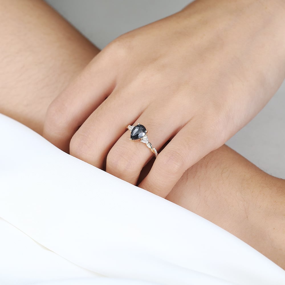 Salt N Pepper Diamond Unique Yellow Gold Pave Diamond Rings