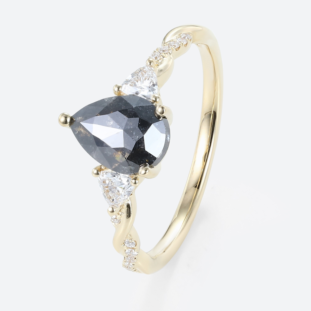 Salt N Pepper Diamond Unique Yellow Gold Pave Diamond Rings