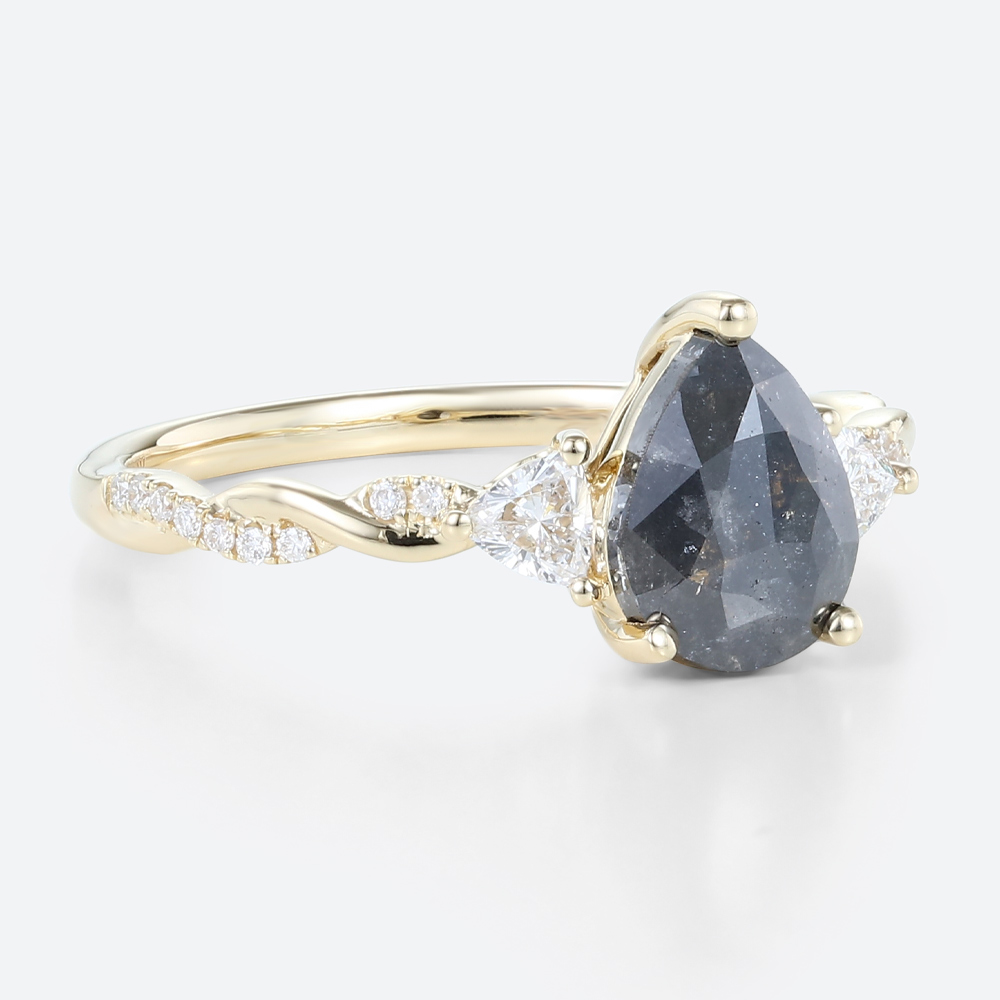 Salt N Pepper Diamond Unique Yellow Gold Pave Diamond Rings