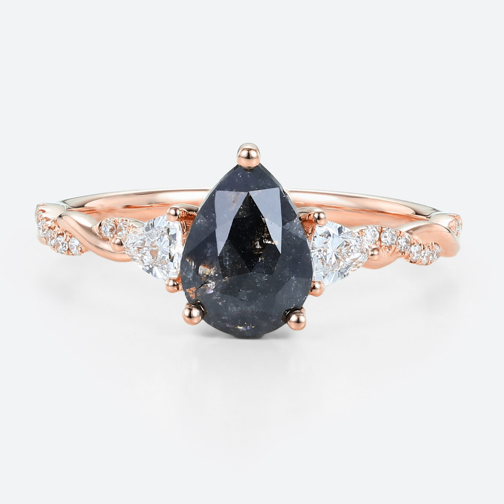 Salt N Pepper Diamond Unique Rose Gold Pave Diamond Rings