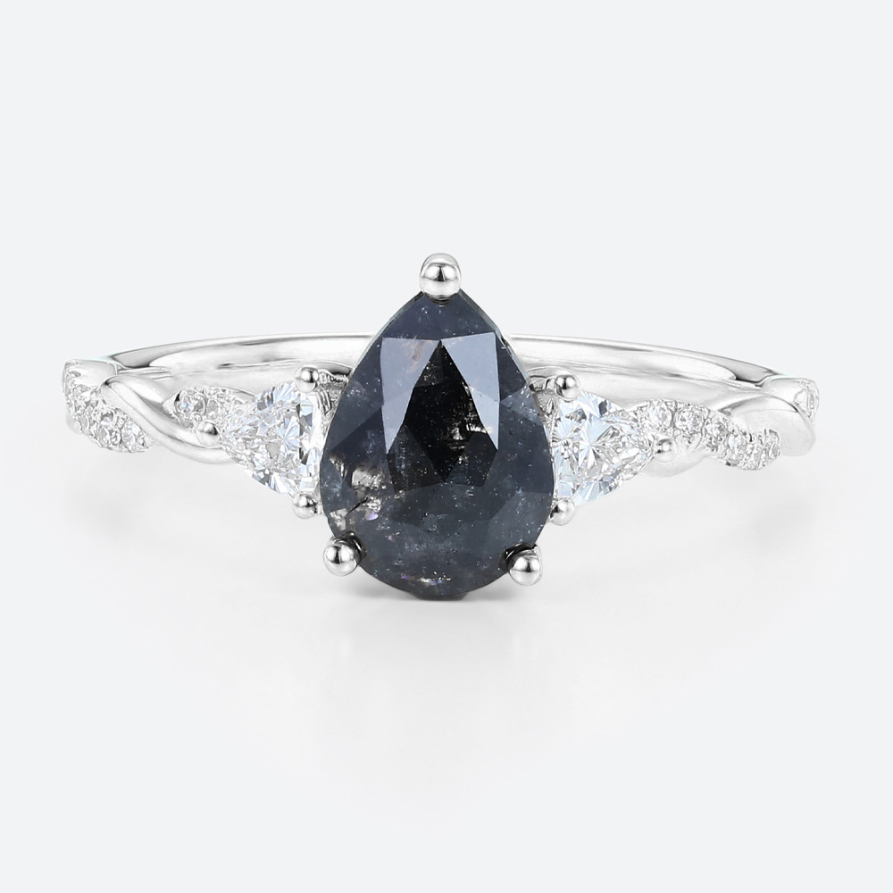 Salt N Pepper Diamond Unique White Gold Pave Diamond Rings