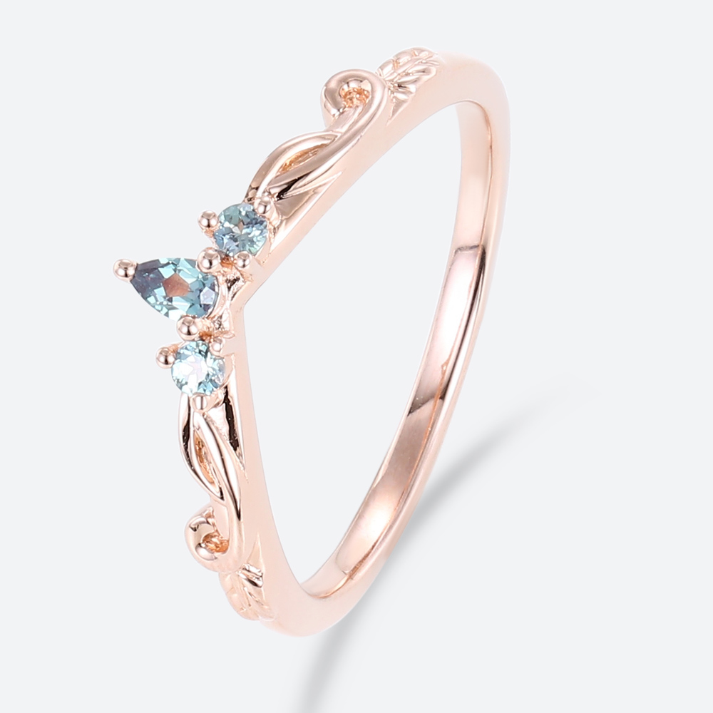Alexandrite Stone Ring with V Shape Simple Wedding Rings