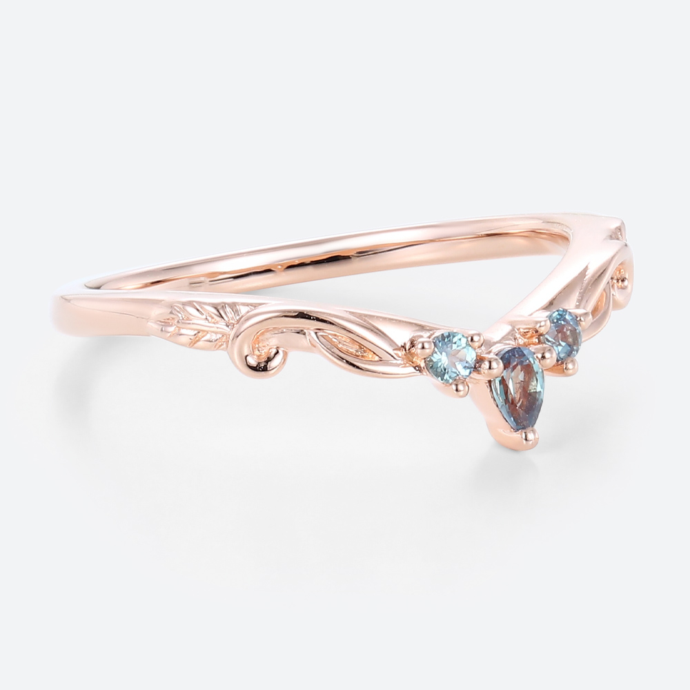 Alexandrite Stone Ring with V Shape Simple Wedding Rings