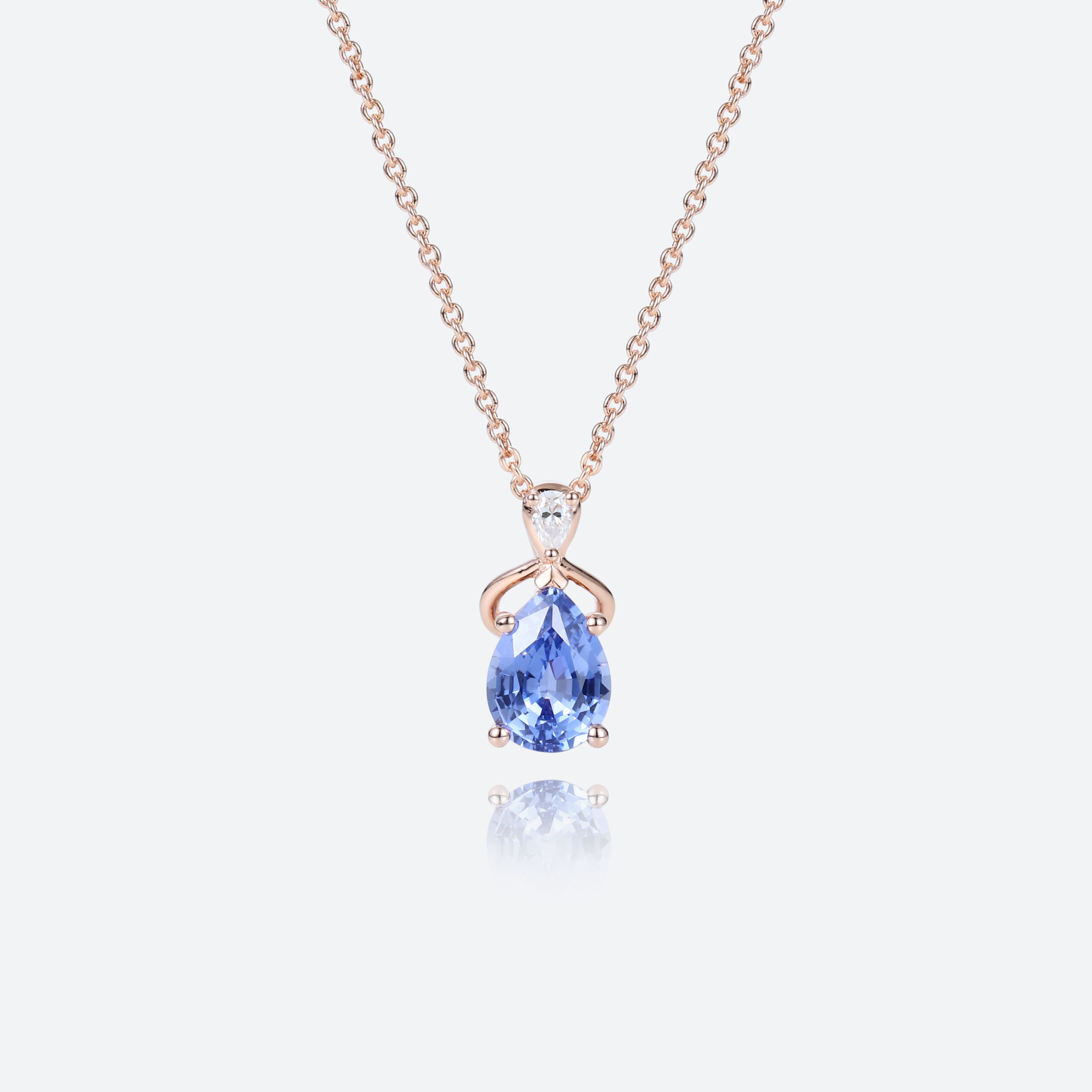 Raindrop Sapphire Necklace Rose Gold Pendant Necklace for Women