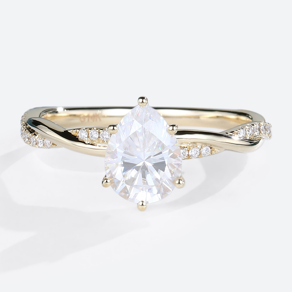 Yellow Gold Engagement Ring Pear Shaped Lab Diamonds Rings
