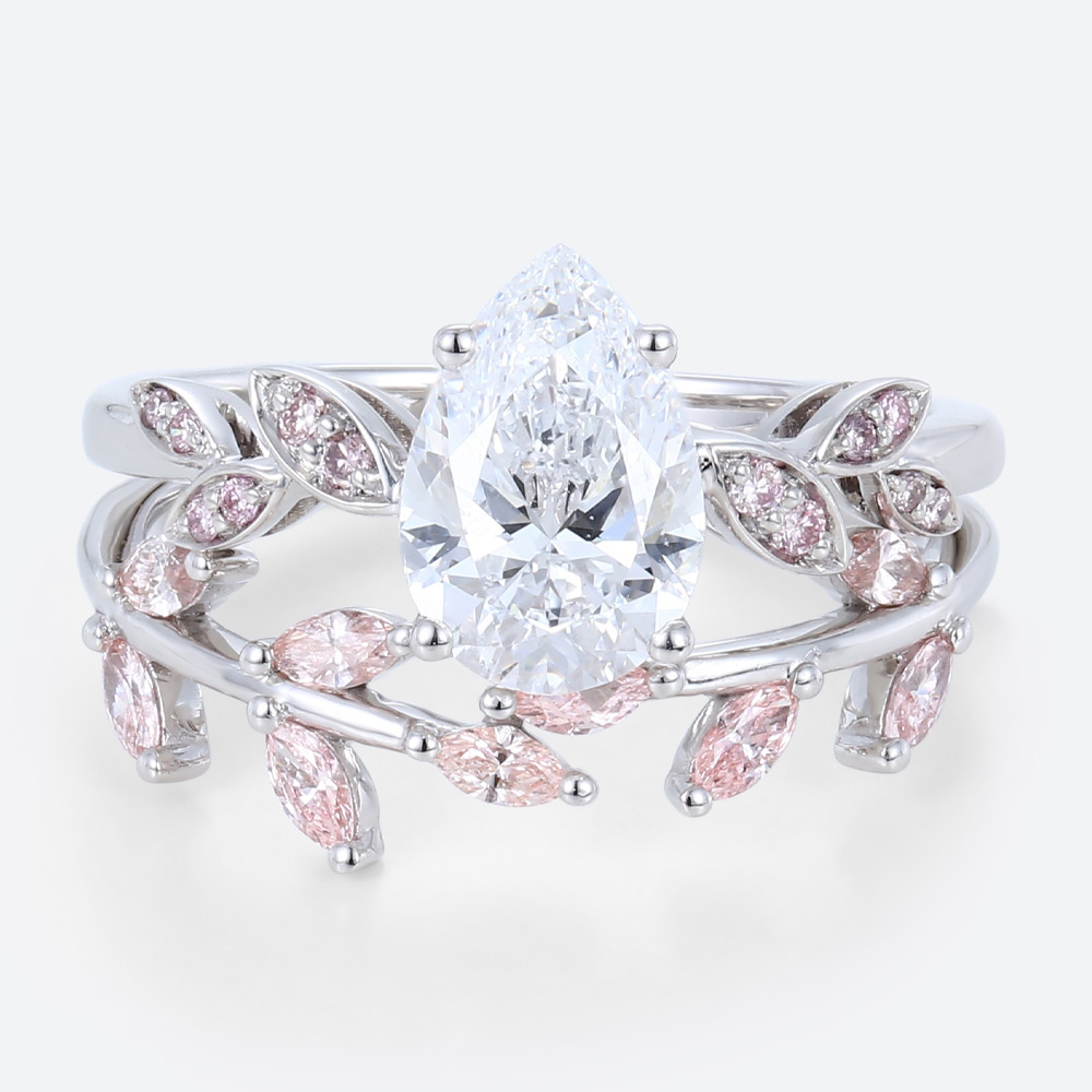 Wedding Bands for Pear Shaped Rings Set Lab Pink Diamond Ring