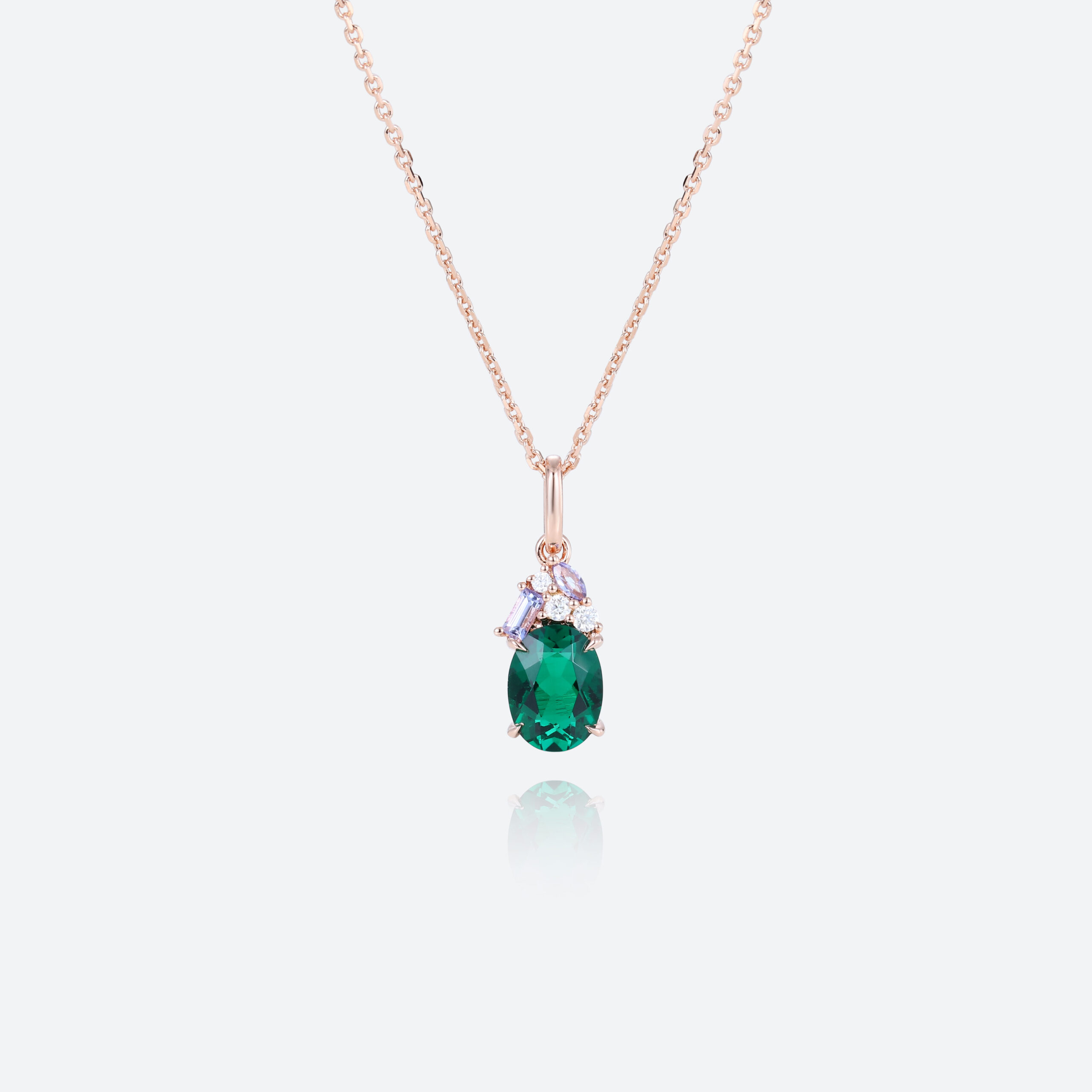 Emerald Necklace Gold Oval Cut Multi Color Gemstone Necklace