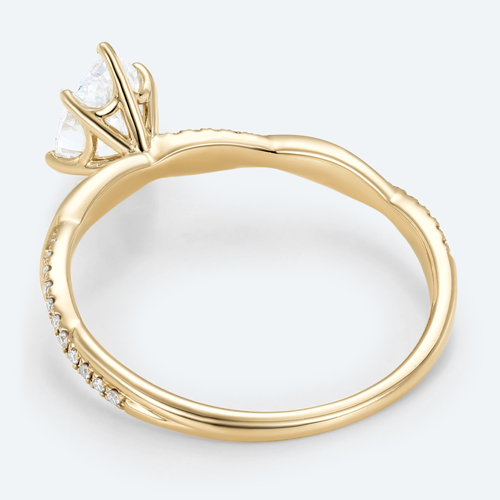 Yellow Gold Elegant Pear Shaped Lab Diamond Ring with Pave Twisted Shank