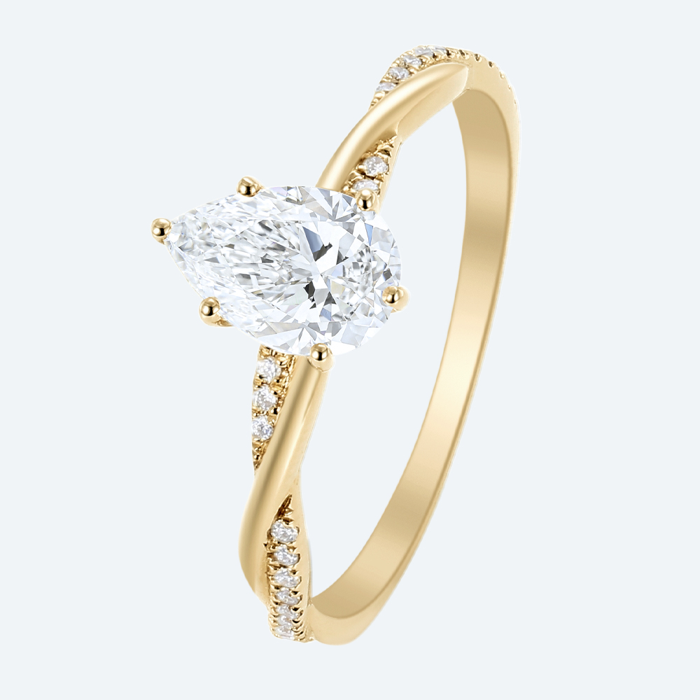 Yellow Gold Elegant Pear Shaped Lab Diamond Ring with Pave Twisted Shank