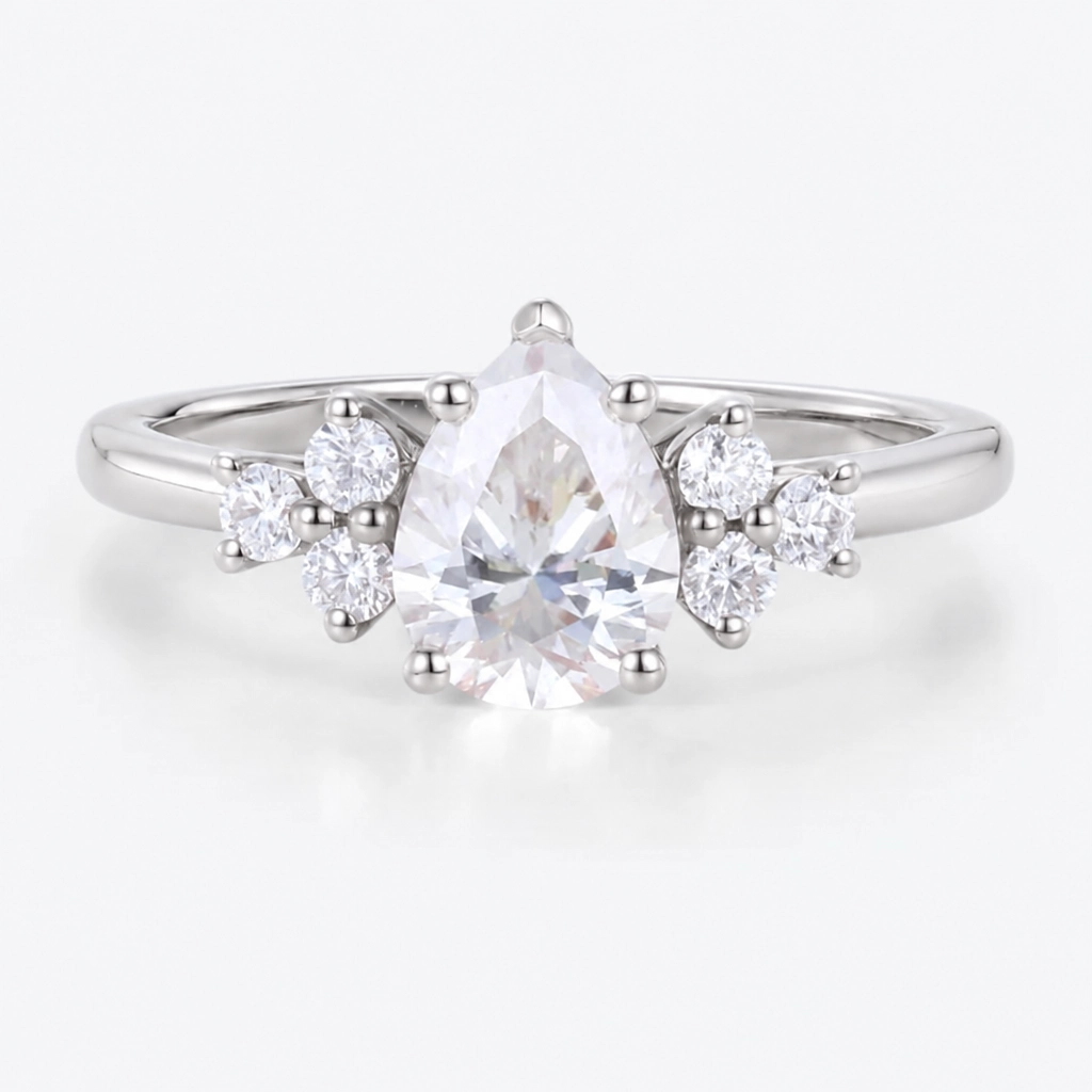 1ct Pear Cut Lab Grown Diamond Round Cluster Engagement Ring in Rose Gold