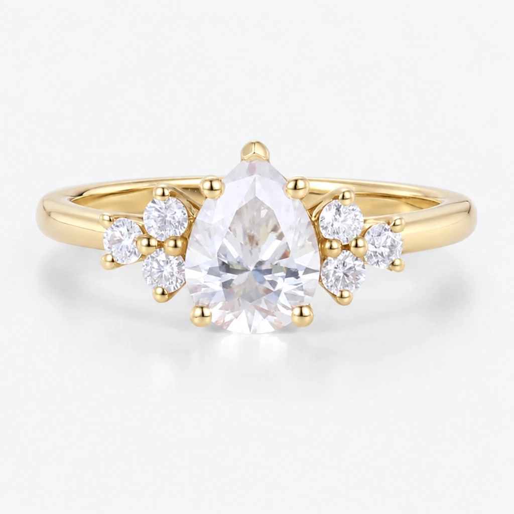 1ct Pear Cut Lab Grown Diamond Round Cluster Engagement Ring in Rose Gold