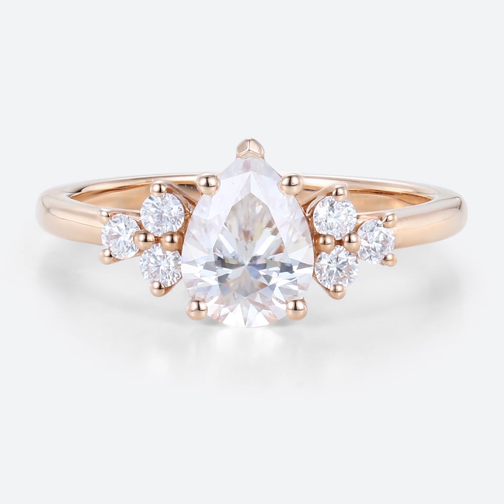 Cluster Ring Diamond Pear Shaped Engagement Ring Unique Gold Rings