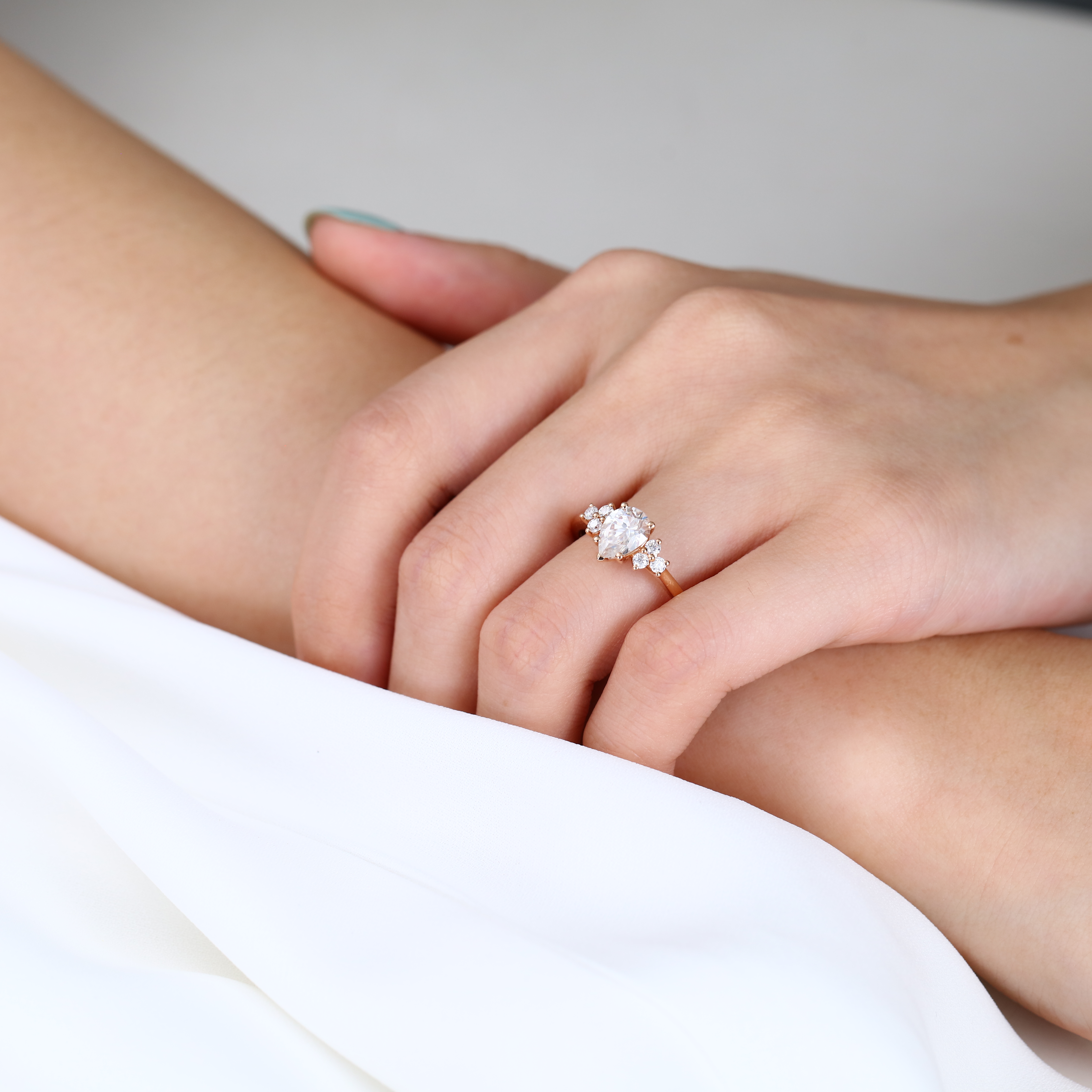 Cluster Ring Diamond Pear Shaped Engagement Ring Unique Gold Rings