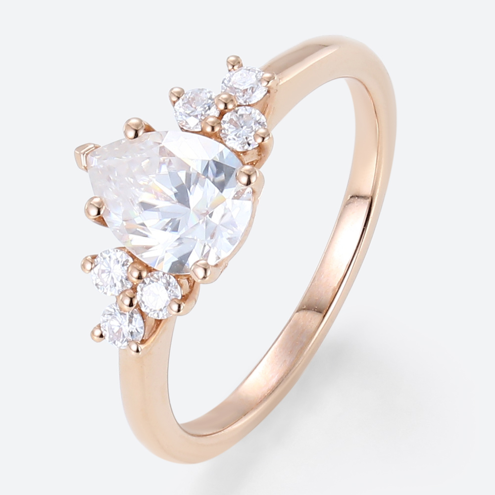Cluster Ring Diamond Pear Shaped Engagement Ring Unique Gold Rings