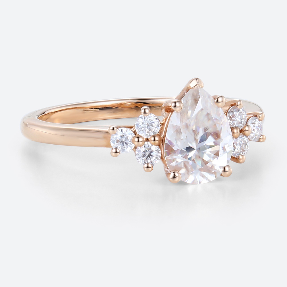 Cluster Ring Diamond Pear Shaped Engagement Ring Unique Gold Rings