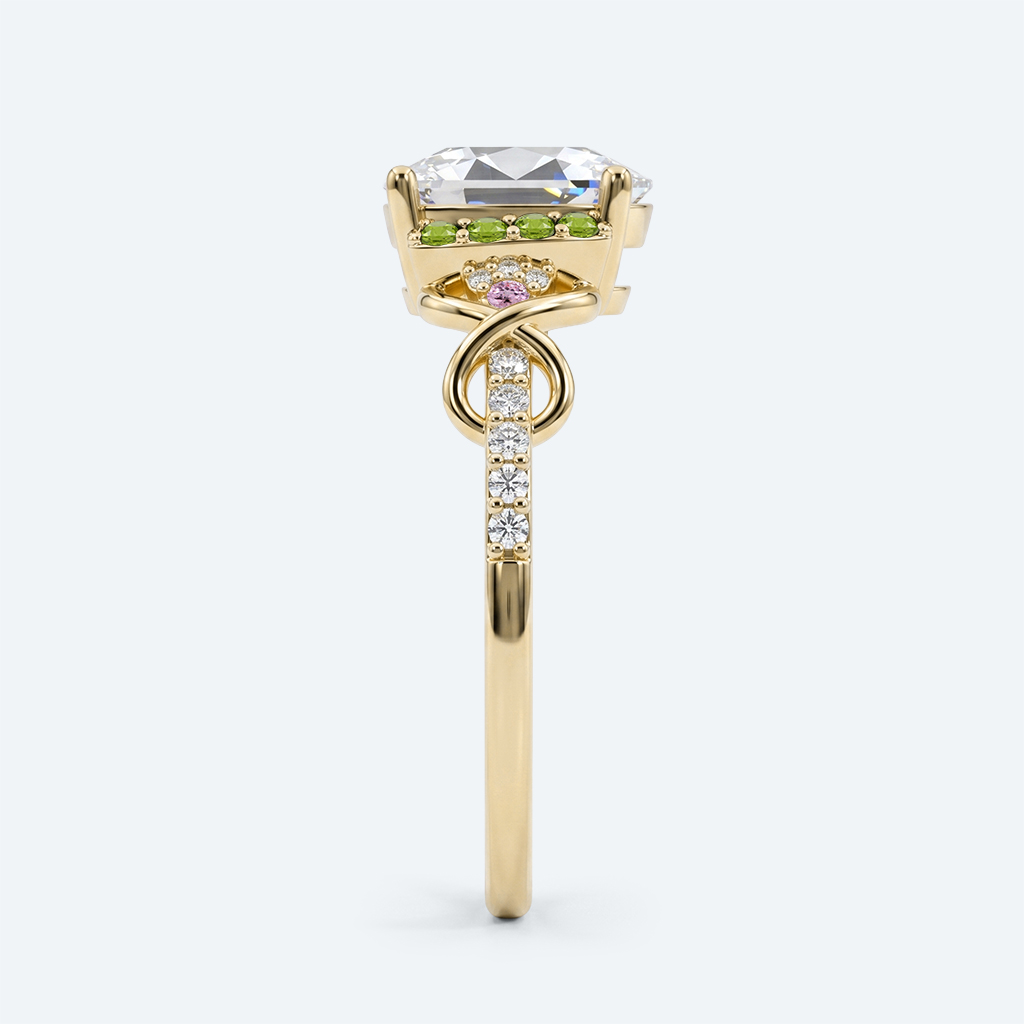 Pear Shaped Lab Grown Diamond Infinity Cluster 4 Prong Engagement Ring in Yellow Gold (6)