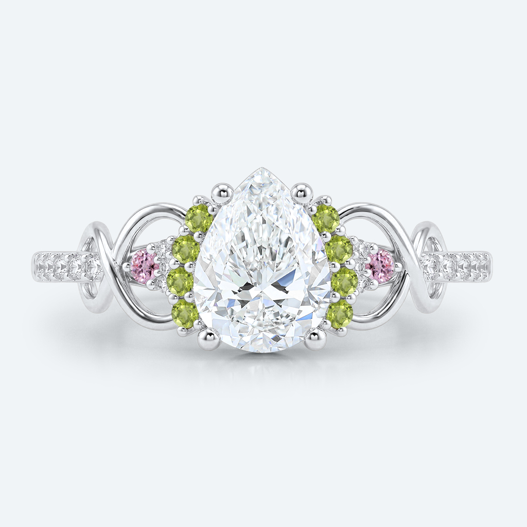 Pear Shaped Lab Grown Diamond Infinity Cluster 4 Prong Engagement Ring in Yellow Gold (7)