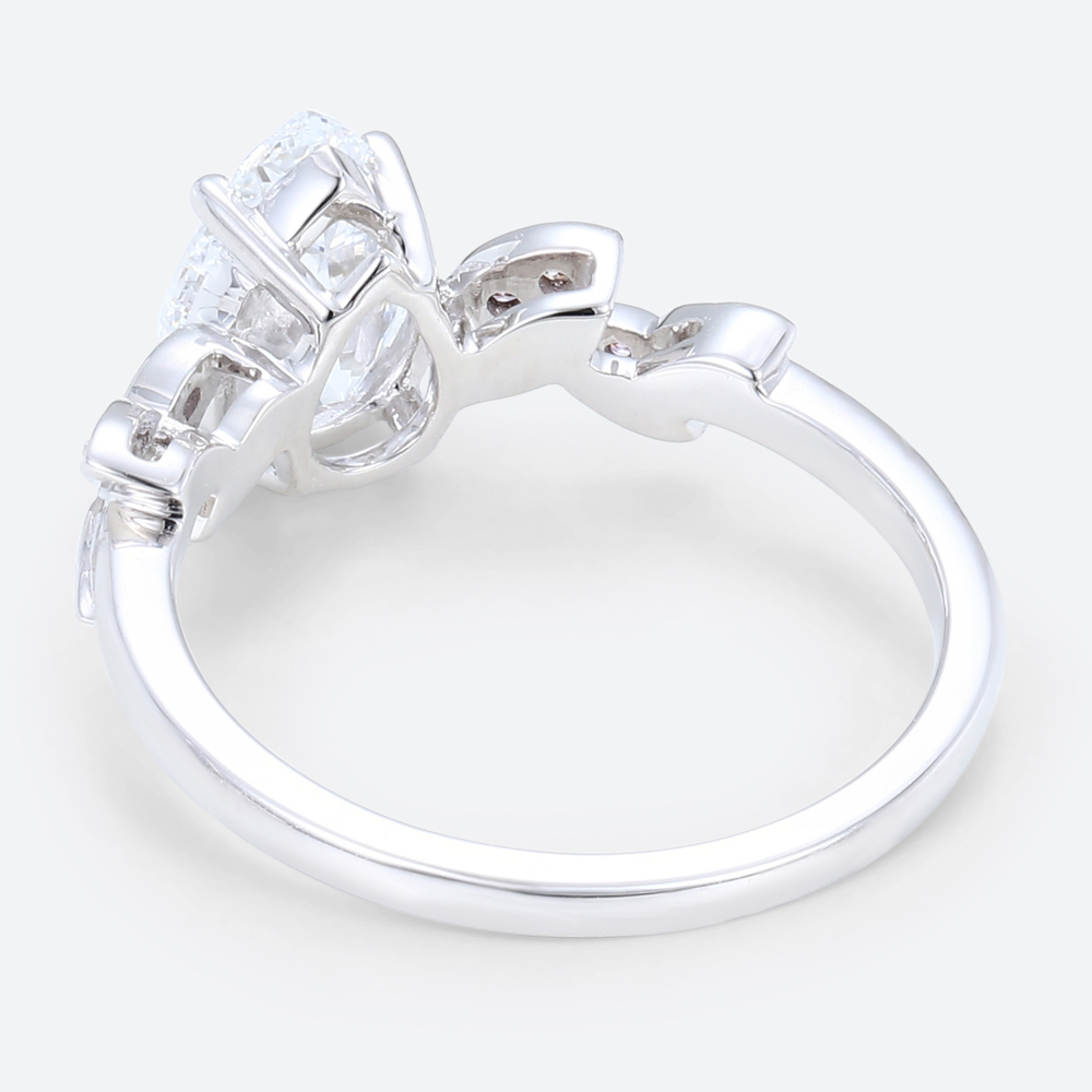 1 Carat Pear Shaped Diamond Ring with Lab Pink Diamonds Side Stone in White Gold