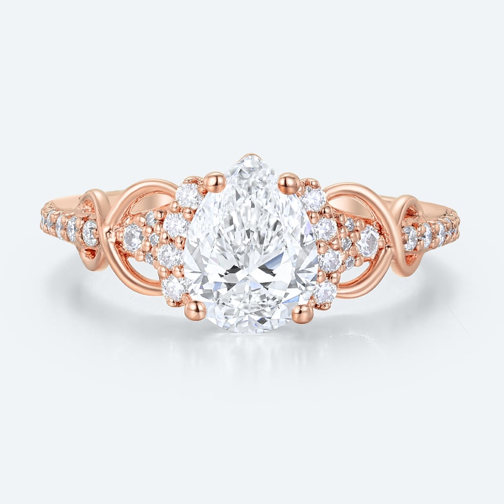 1CT Pear Shaped Lab Grown Diamond Engagement Ring Pave Bridal Ring