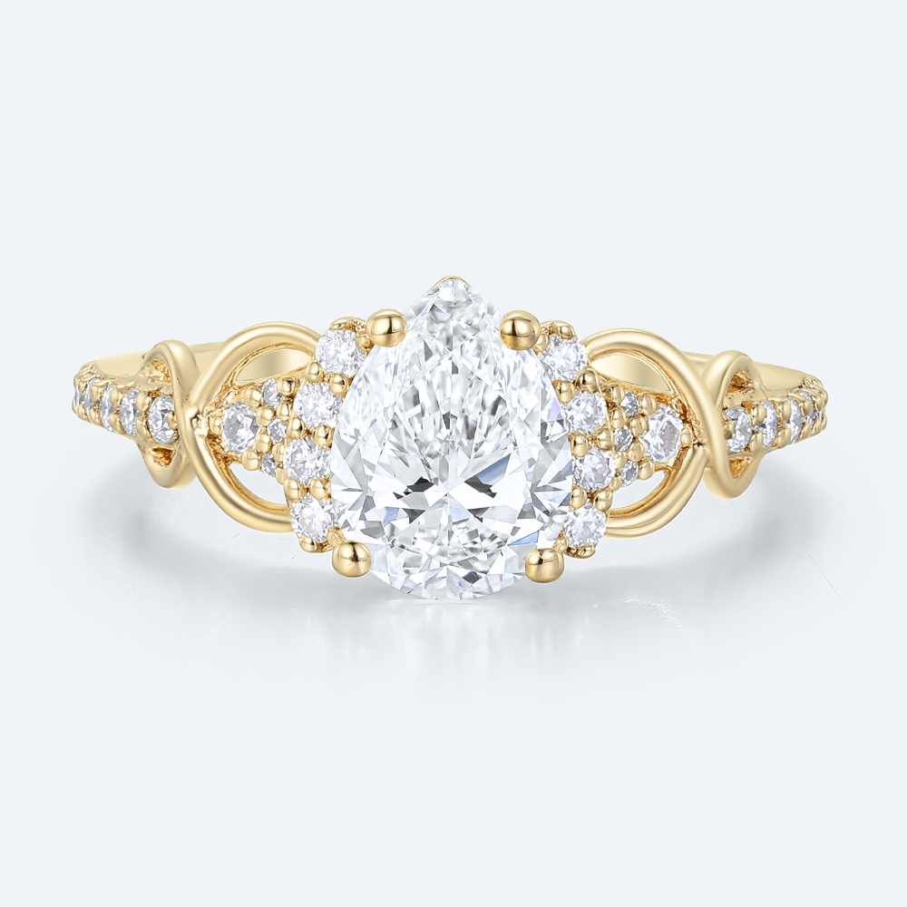 Pear Cut Lab Diamond Engagement Ring with Vintage Filigree Band