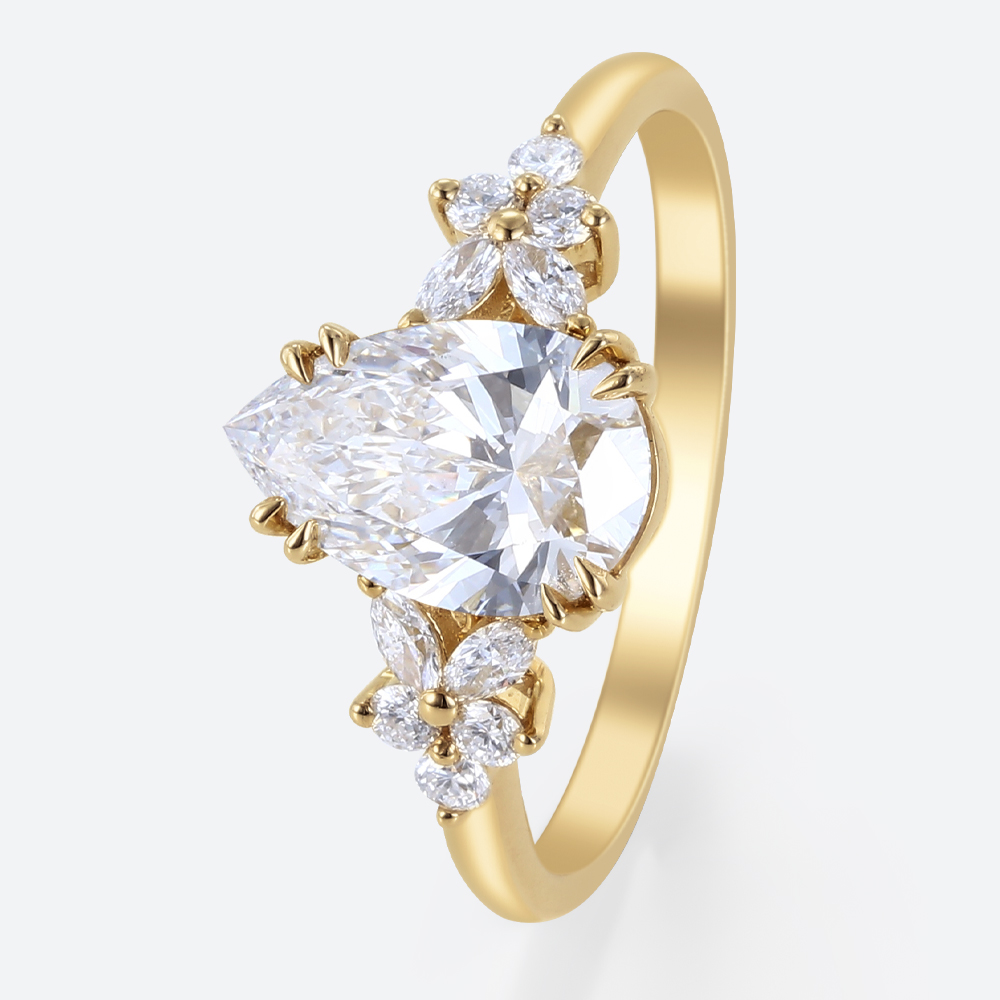 1.5CT Yellow Gold Pear Shaped Lab Grown Diamond Engagement Ring