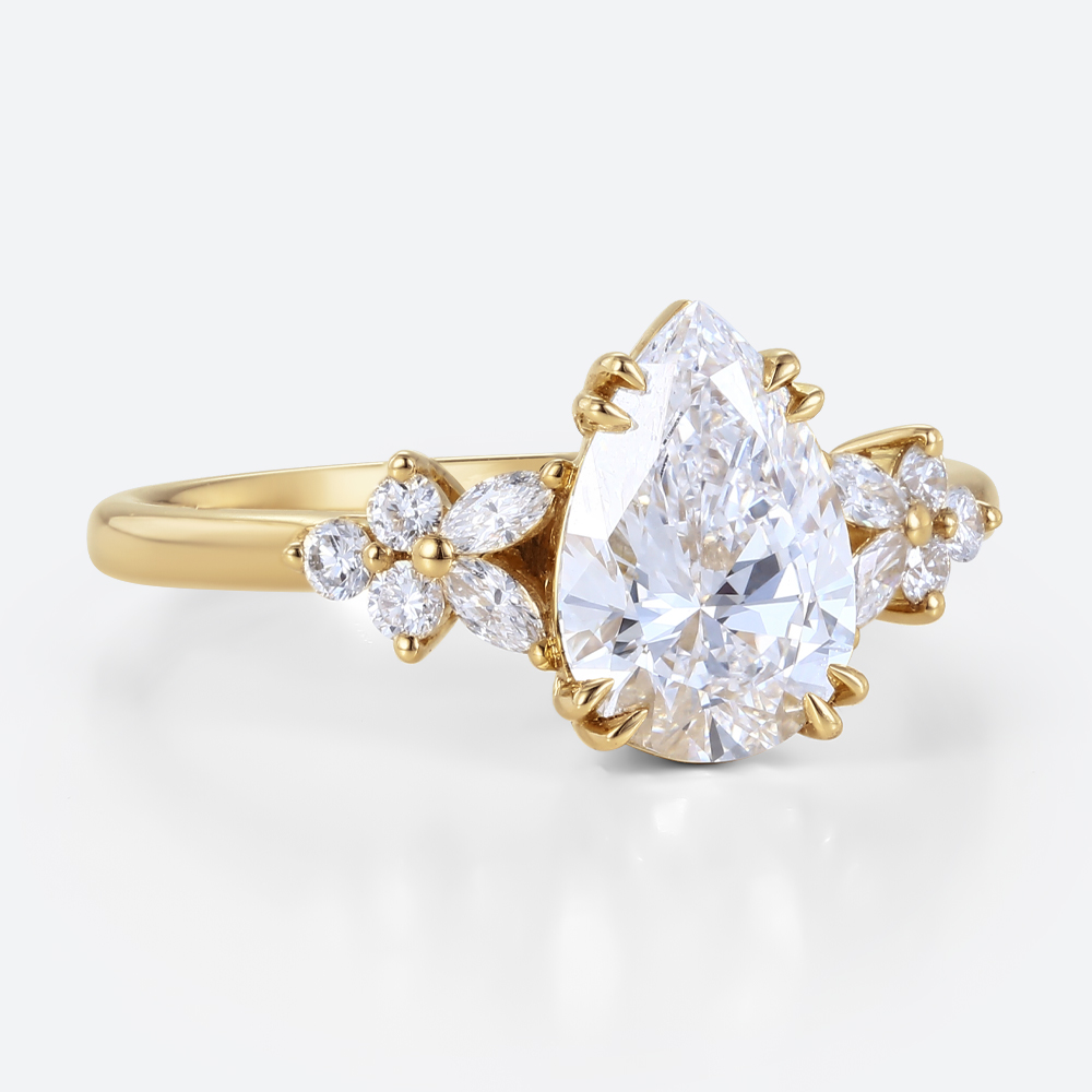 1.5CT Yellow Gold Pear Shaped Lab Grown Diamond Engagement Ring
