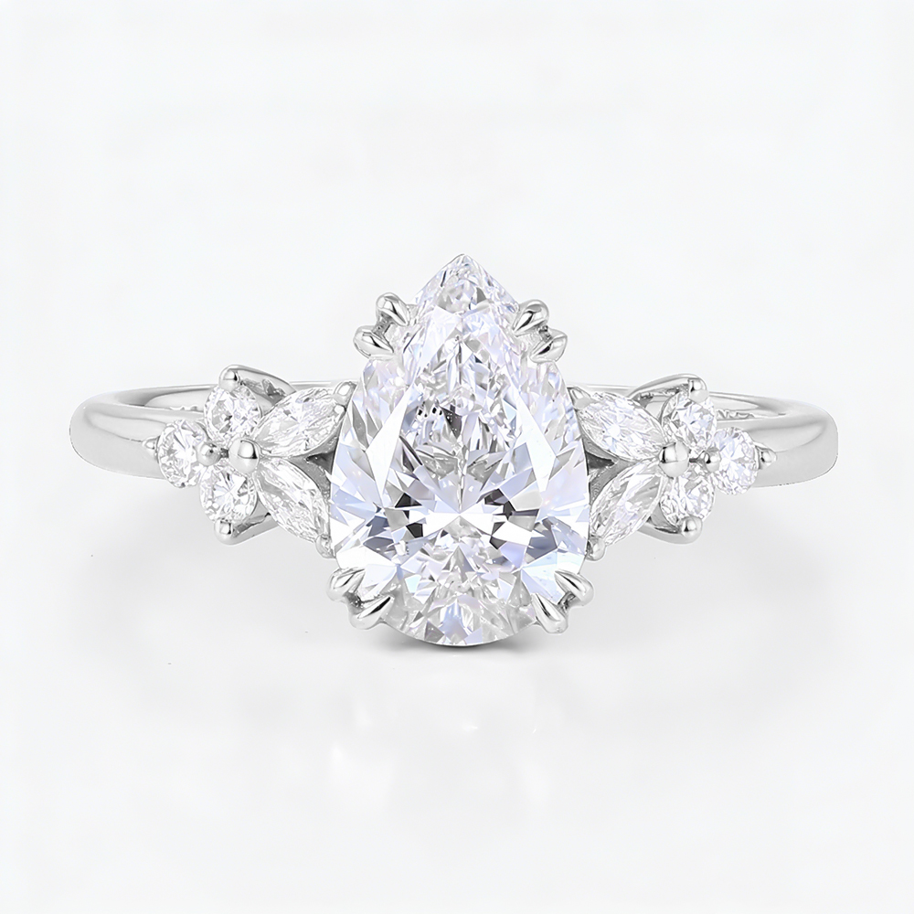 1.5CT White Gold Pear Shaped Lab Grown Diamond Engagement Ring