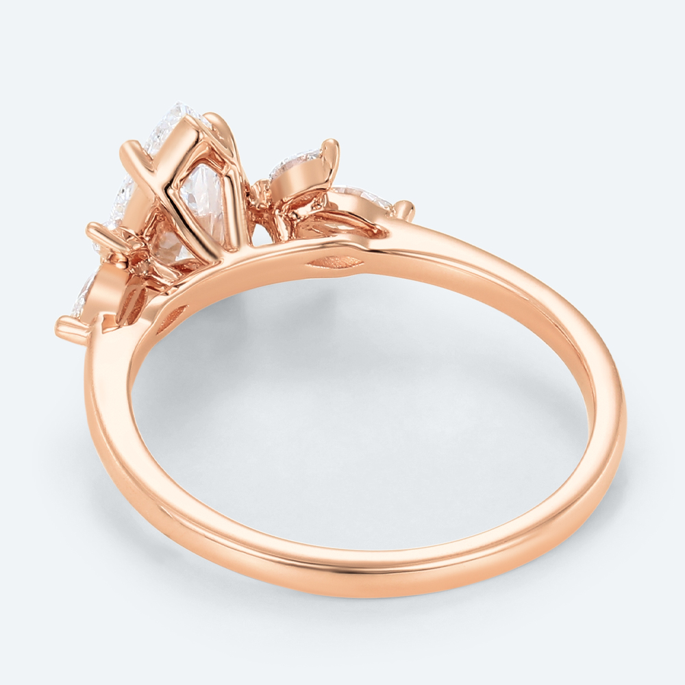 Pear Cut Lab Diamond Cluster Ring with Leafy Side Stones