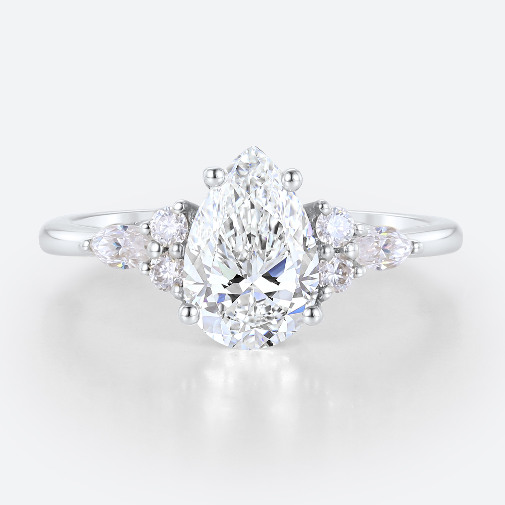 1.5ct Pear Shaped Lab Diamond Ring​ Vintage Prong Promise Ring
