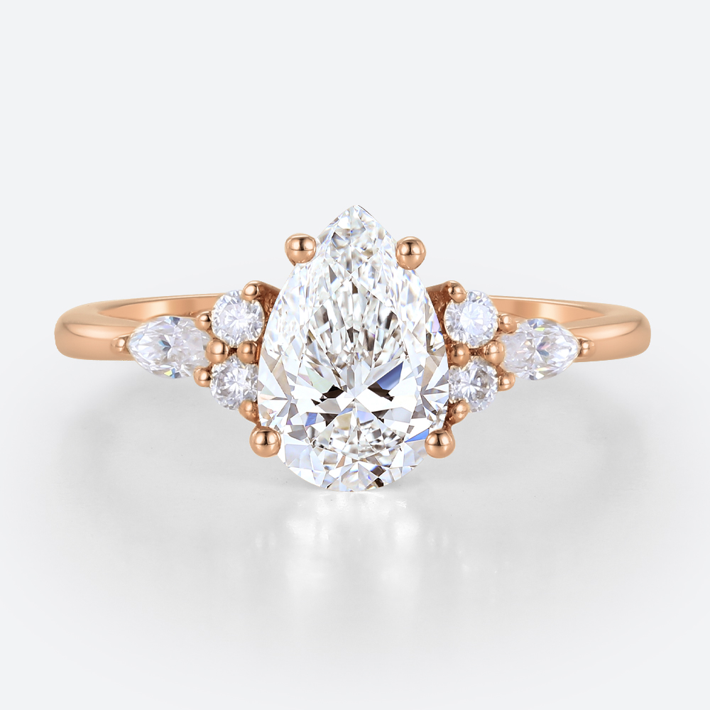 Rose Gold 1.5ct Pear Shaped Lab Diamond Ring​ Vintage Prong Promise Ring