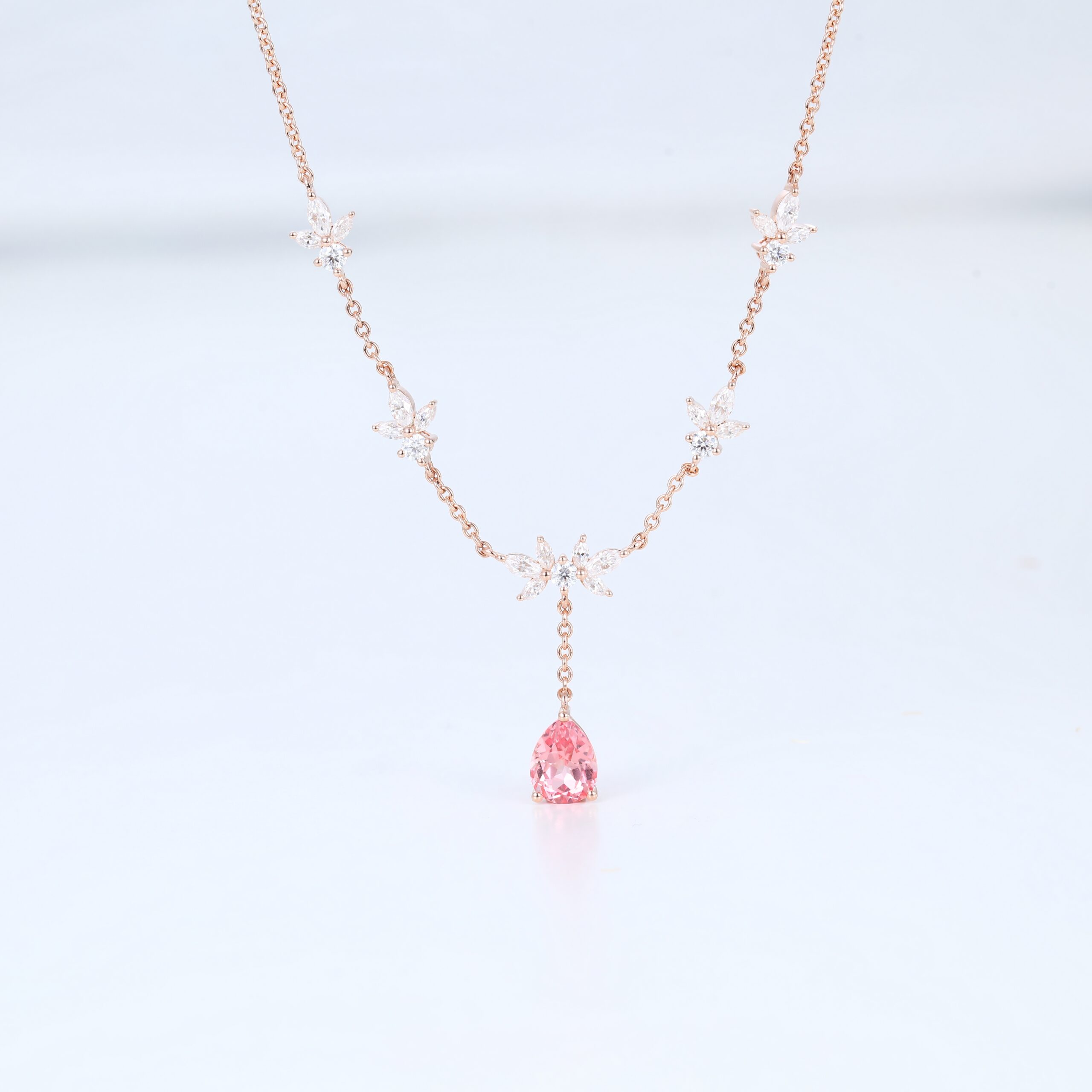 Pink Sapphire Necklace Women's Rose Gold Necklace Lab Gemstone