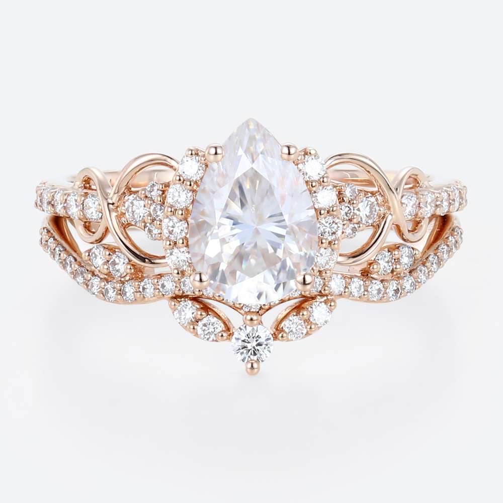 1ct Moissanite Ring Pear Shaped Promise Ring rose Gold Wedding Rings Sets